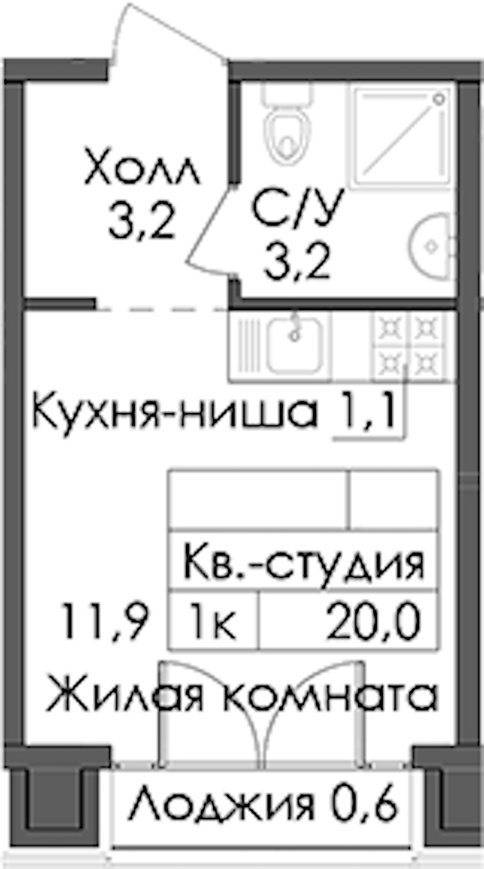 Квартира студия 20 м², 9/9 эт., ЖК «Лермонтовский 54»